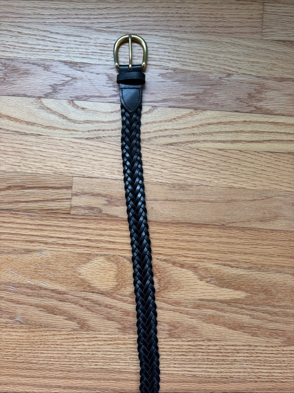 Quince Braided Black Leather Belt with Gold Buckle